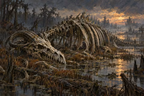 The remains of Zalathax’valanrith shelter Darkscale Kobolds in the Embershade Marshes.