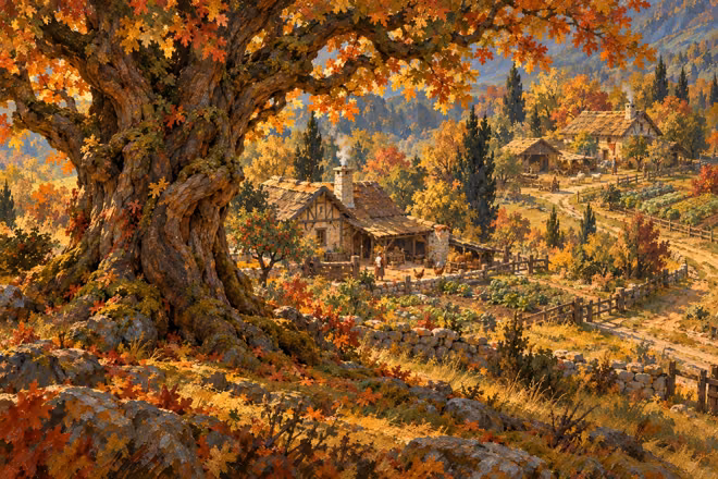 Everglen and Hawthorne farmsteads north of the tree